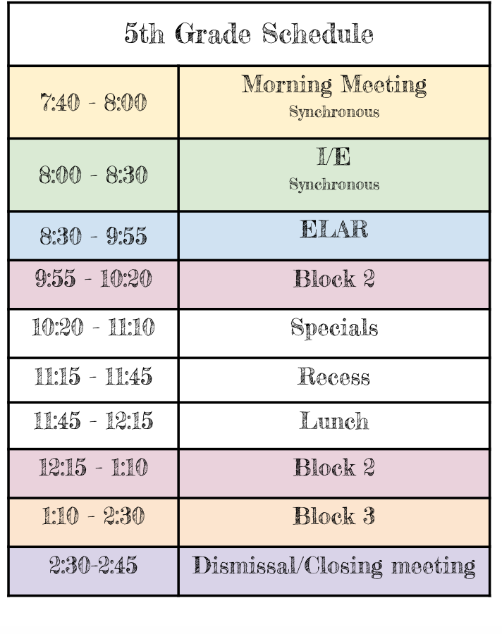 5th Grade Schedule